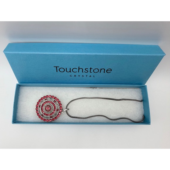 Touchstone Crystal by Swarovski Red Scarlet Medallion Necklace Silver Plated - Picture 2 of 4